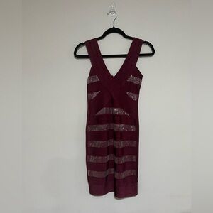 French Connection Burgundy Maroon Sequined Bodycon Bandage Dress Size 6